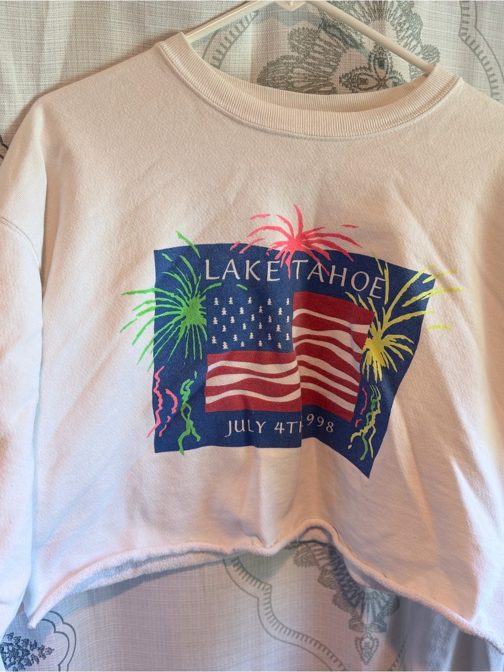 Liquid Blue White Tee with Neon Firework Graphic